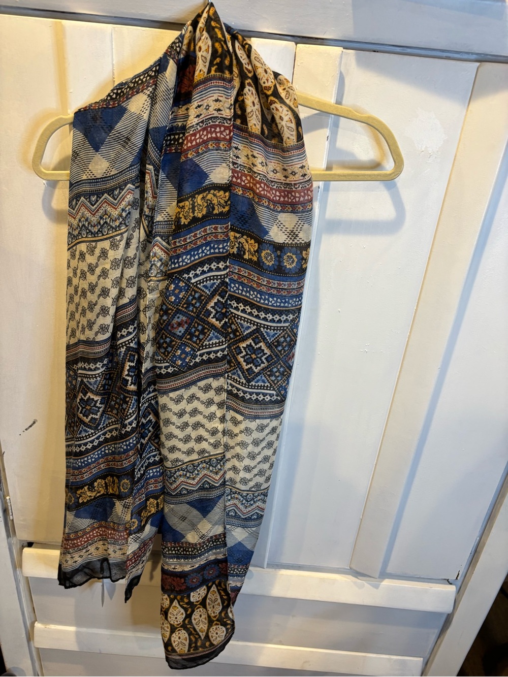 Boho-Pattern Blue and Cream Decorative Scarf - Unbranded